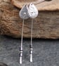 Long Dangly Tear Drop Silver Earrings with Hematite 