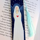 Folk Art Angel Guardian Hand Painted Wooden Bookmark One of a Kind Book Lovers