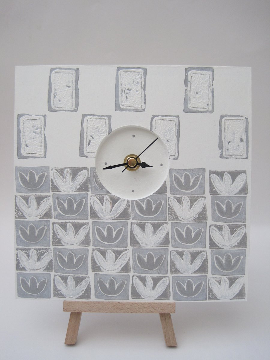 Hand painted & printed wooden clock