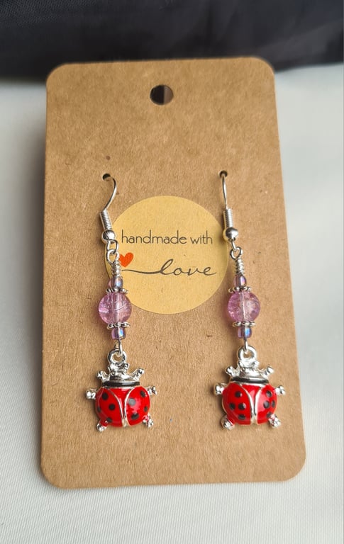 Cute Ladybird Earrings  - Lilac Tones