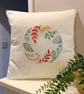 Cushion cover embroidered with a beautiful circle of leaves and flowers.  - Image 1