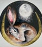 Resting Hare Rabbit in Moonlight Watercolour Print Whimsical Art - Image 1