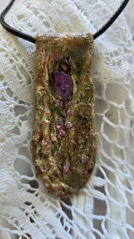 boho chic wearable art pendant 