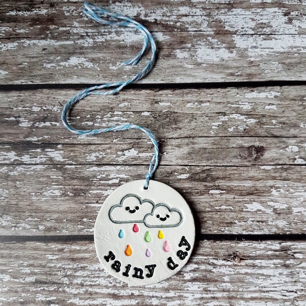 Rainy Day Clay Tag, decoration, homeware, gift