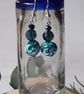 Handmade dangly polymer clay earrings  in aqua, navy and white