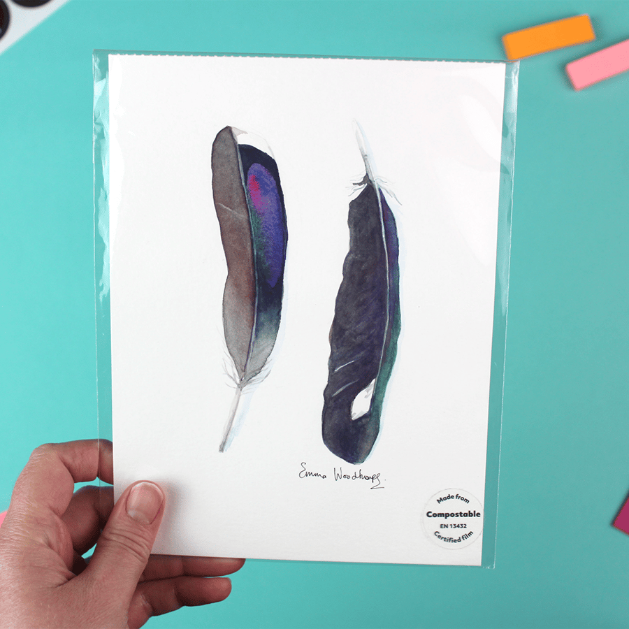 Feathers Duo -ORIGINAL and SIGNED A5 painting in Gouache