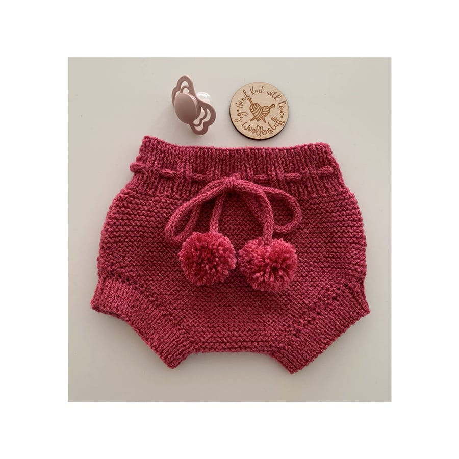 Made To Order Handknitted Clover Baby Shorts with Pom Pom 7 sizes. Any colour.