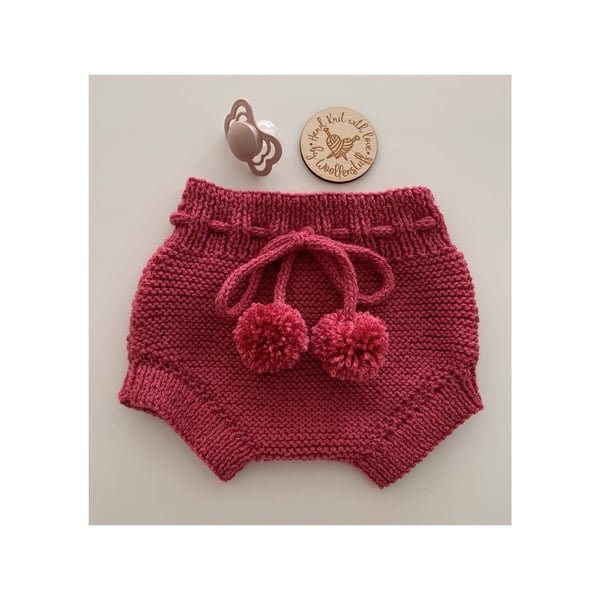 Made To Order Handknitted Clover Baby Shorts with Pom Pom 7 sizes. Any colour.