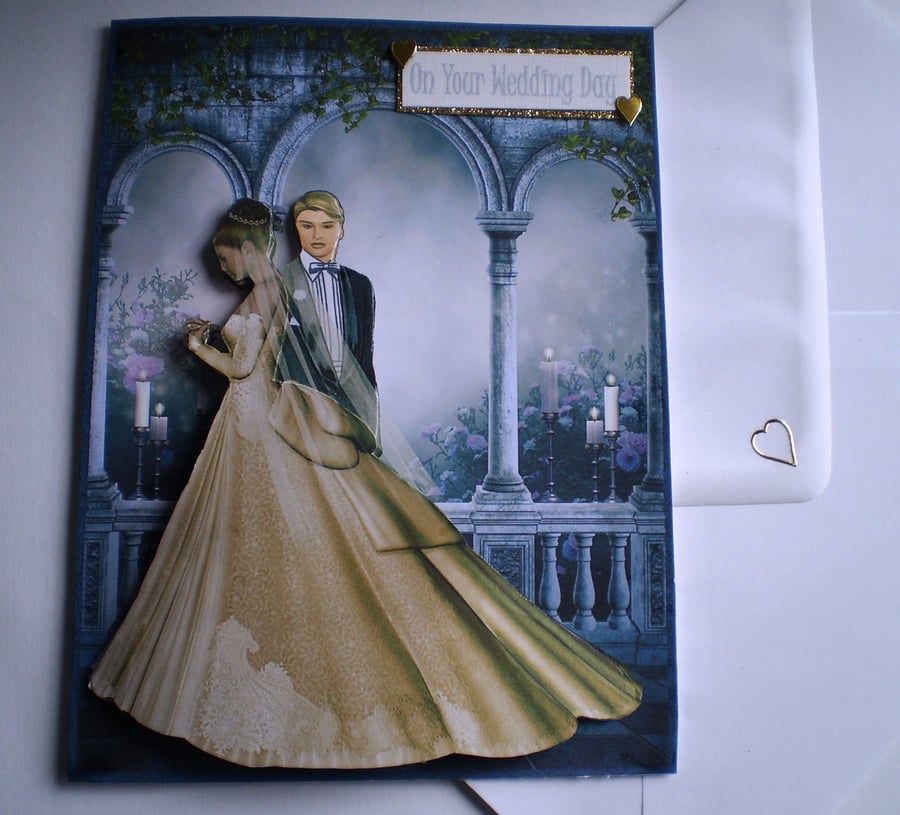 Handmade Wedding Card,Decoupage,3D, Bride and Groom,Personalise