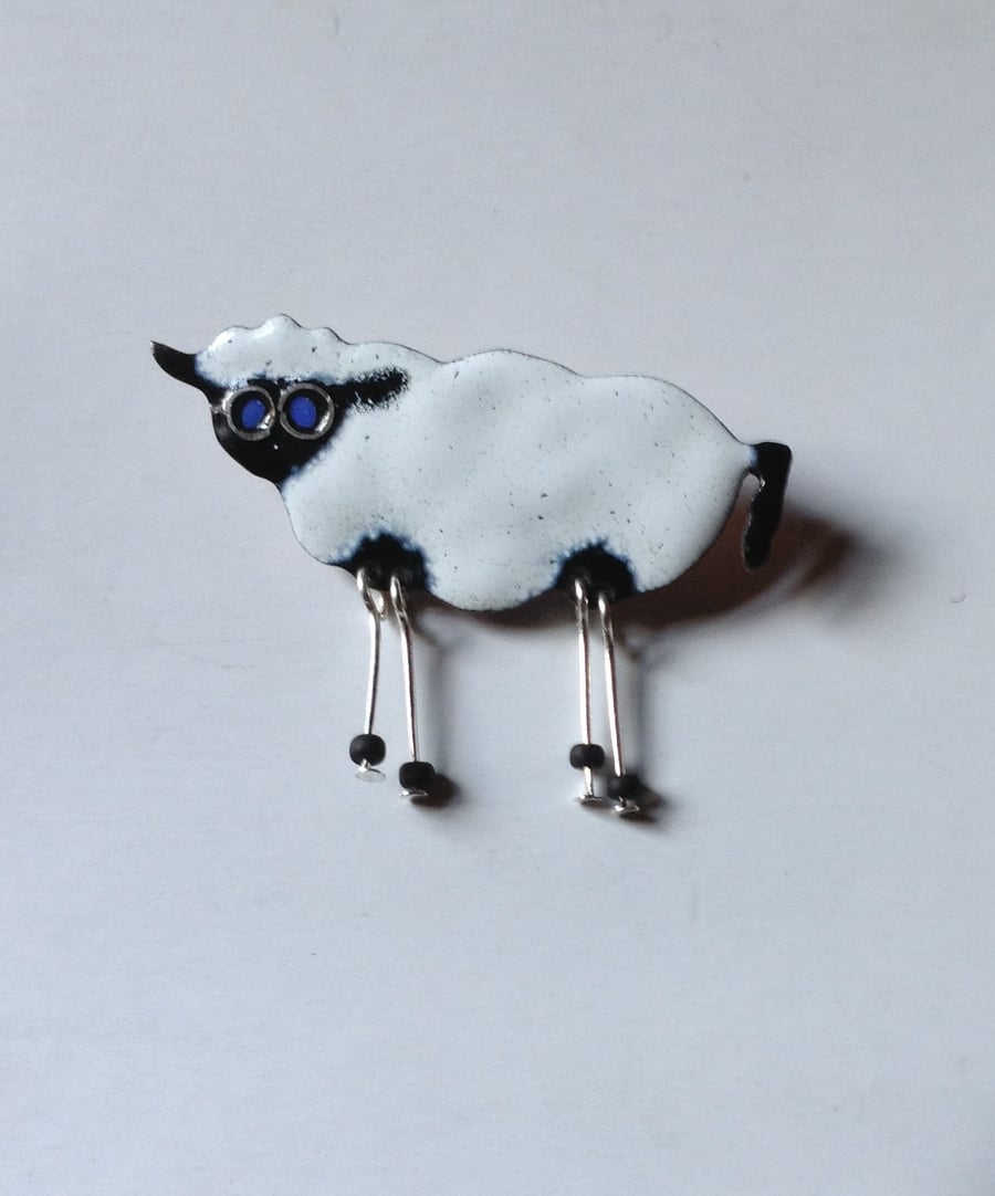 ENAMELLED ON COPPER & SILVER 'SHEEP' BROOCH