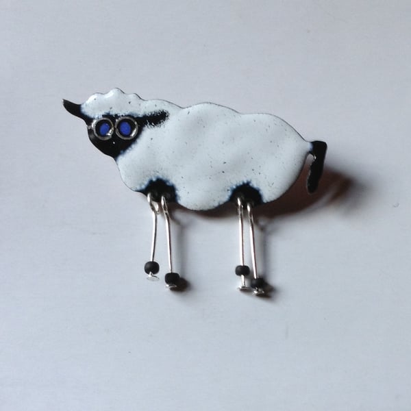 ENAMELLED ON COPPER & SILVER 'SHEEP' BROOCH