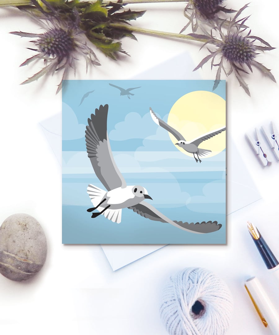 Flying Seagulls Card - seaside, summer, birthday