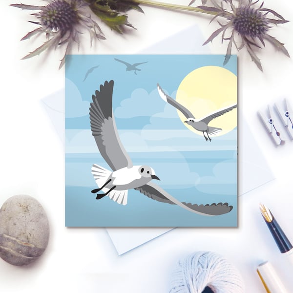 Flying Seagulls Card - seaside, summer, birthday