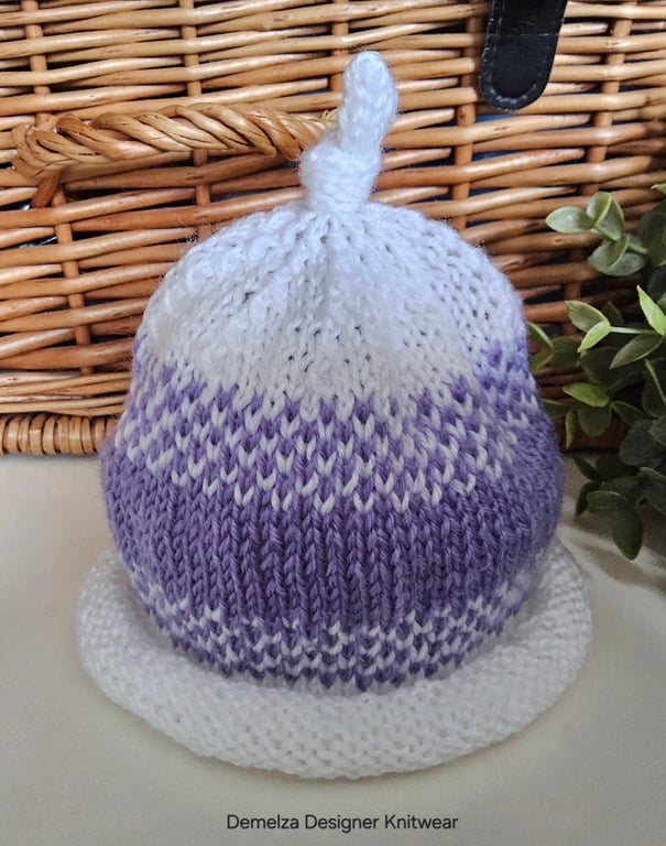 Designer Baby Girl's Knotted Fairisle Rolled Beanie Hat 0-3 months size 