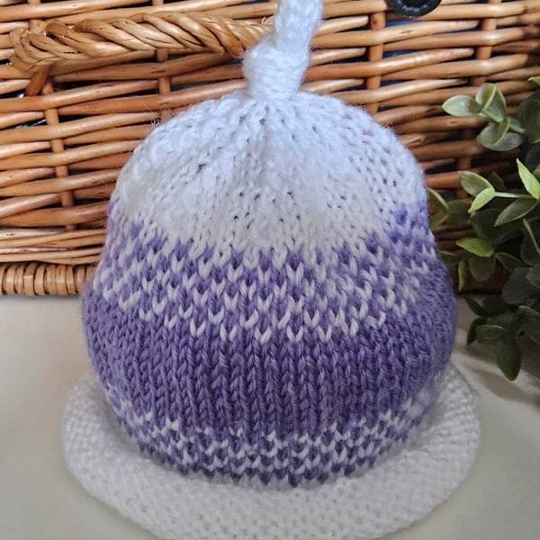 Designer Baby Girl's Knotted Fairisle Rolled Beanie Hat 0-3 months size 