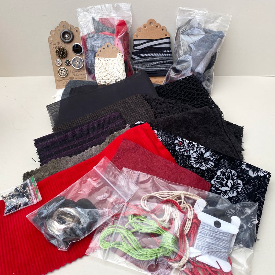 Gothic vibes slow stitching kit ref 20, hand stitching embellishment pack