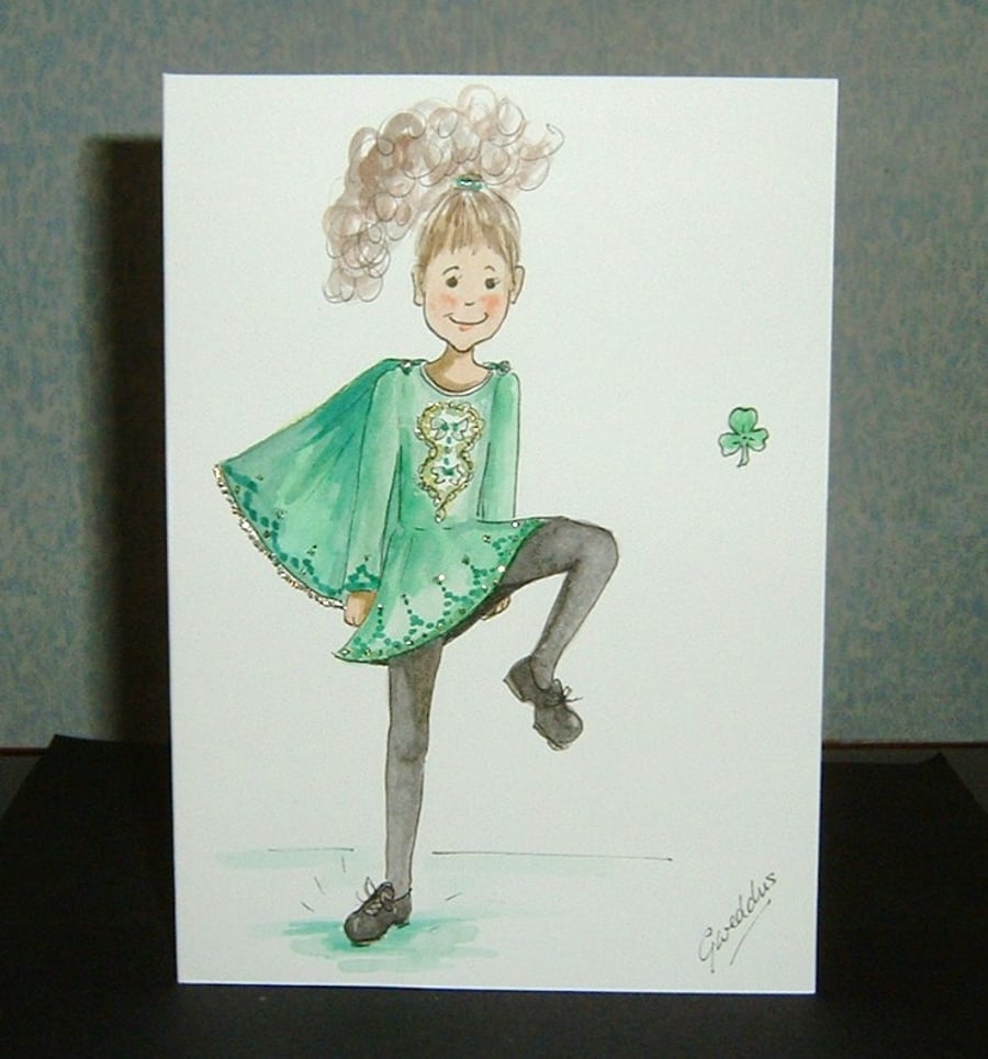 cartoon greetings card Irish dancer original painting ref 008