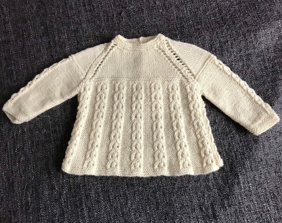 Cream cable tunic jumper, vintage style, size 6 months