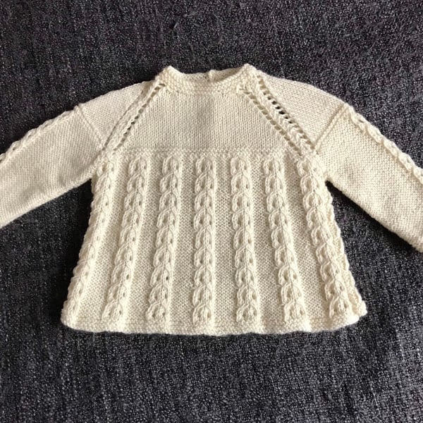 Cream cable tunic jumper, vintage style, size 6 months