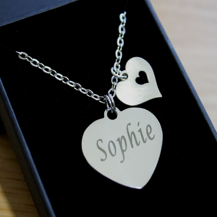 Engraved Necklace Heart Pendant Personalised Christmas Jewellery Gifts