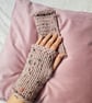 Women's Chunky Hand-Knitted Pink Speckled Stretch Fingerless Gloves - Image 7