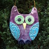 Ceramic owl hanging decoration Purple