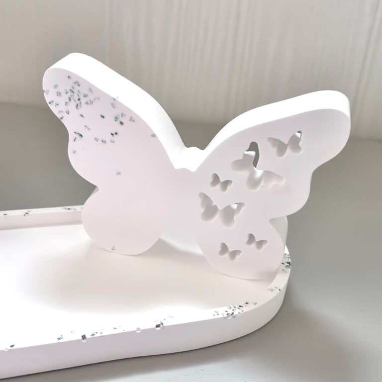 Large white Freestanding Butterfly Ornament with Turquoise Glass chips