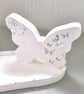 Large white Freestanding Butterfly Ornament with Turquoise Glass chips