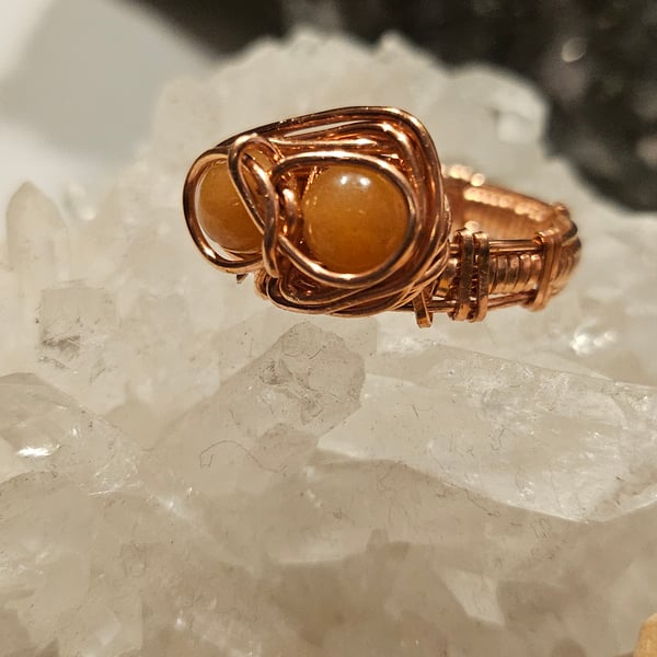 Double Bubble Agate Wire Wrapped Ring (Sz V)