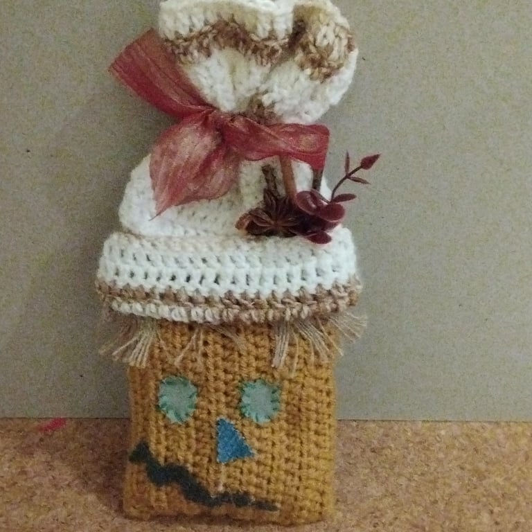 Handmade crochet scarecrow pumpkin autumn decoration