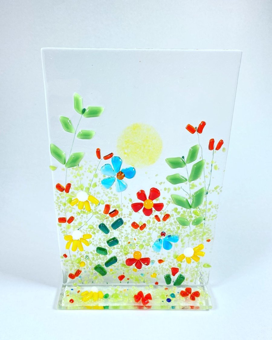 Fused glass floral art - free standing 