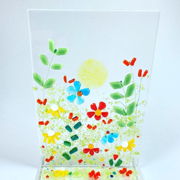 Fused glass floral art - free standing 