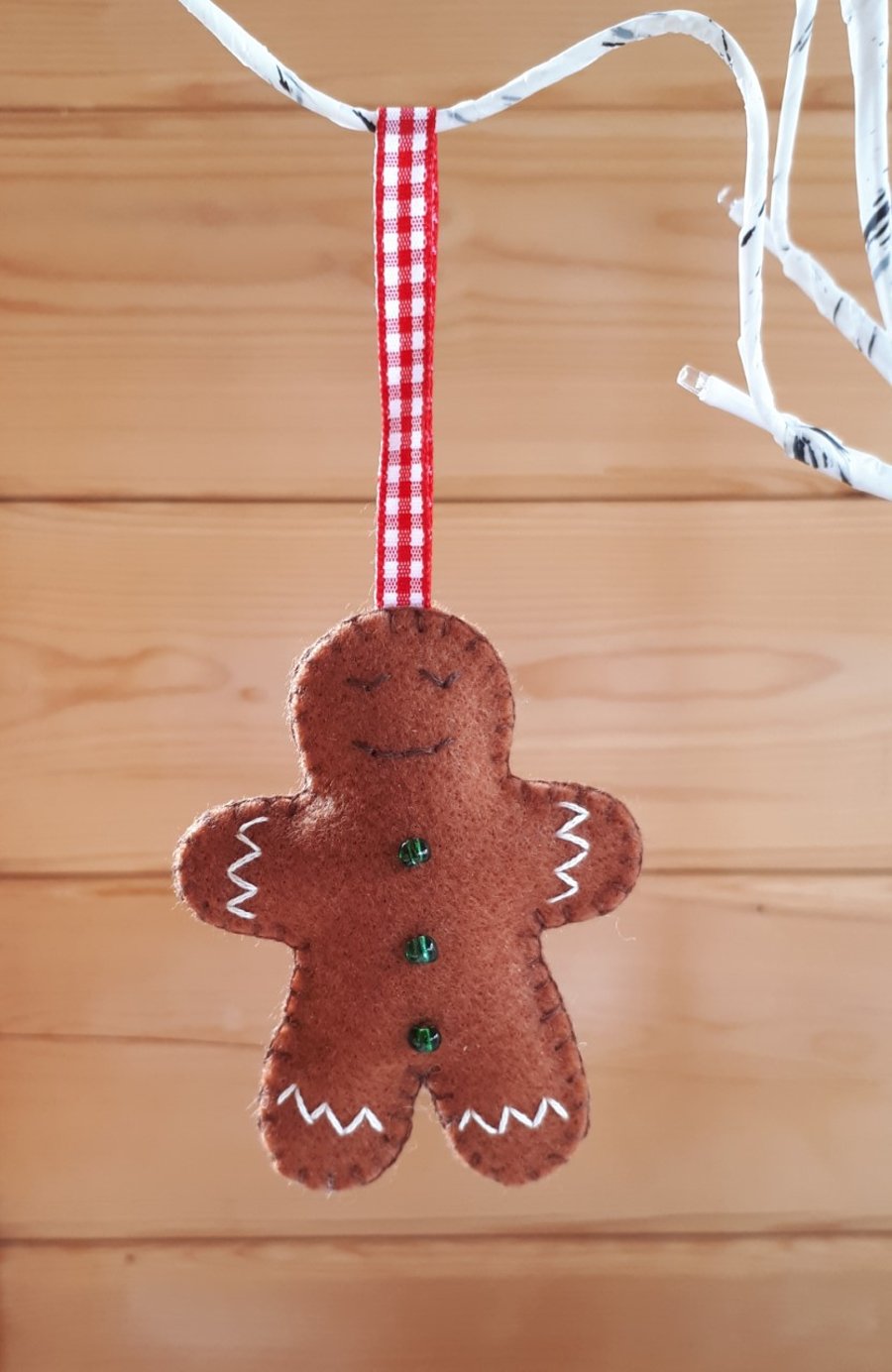 Gingerbread Man Hanging Ornament Dark Green Buttons