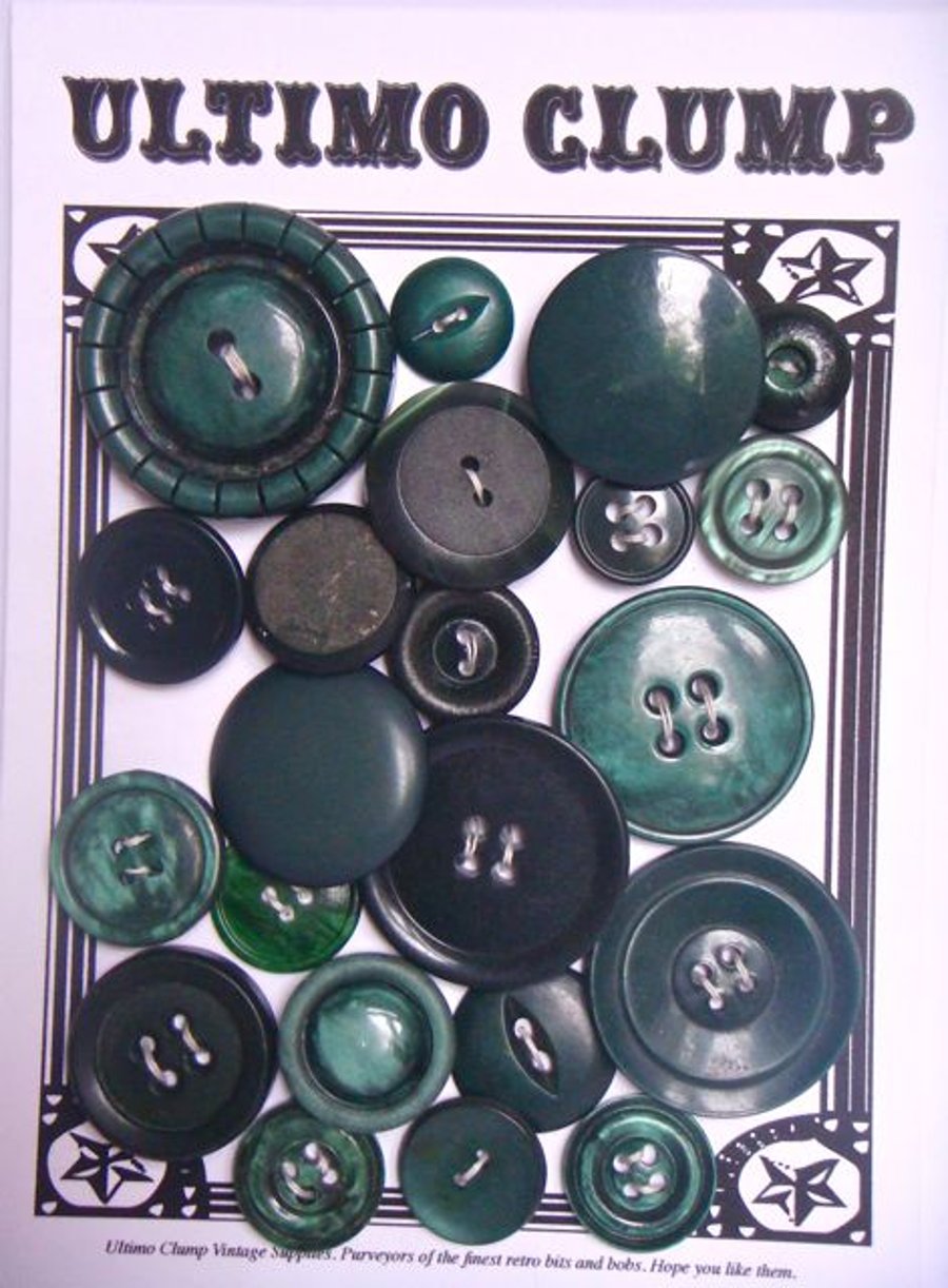 22 Vintage Dark Green Buttons