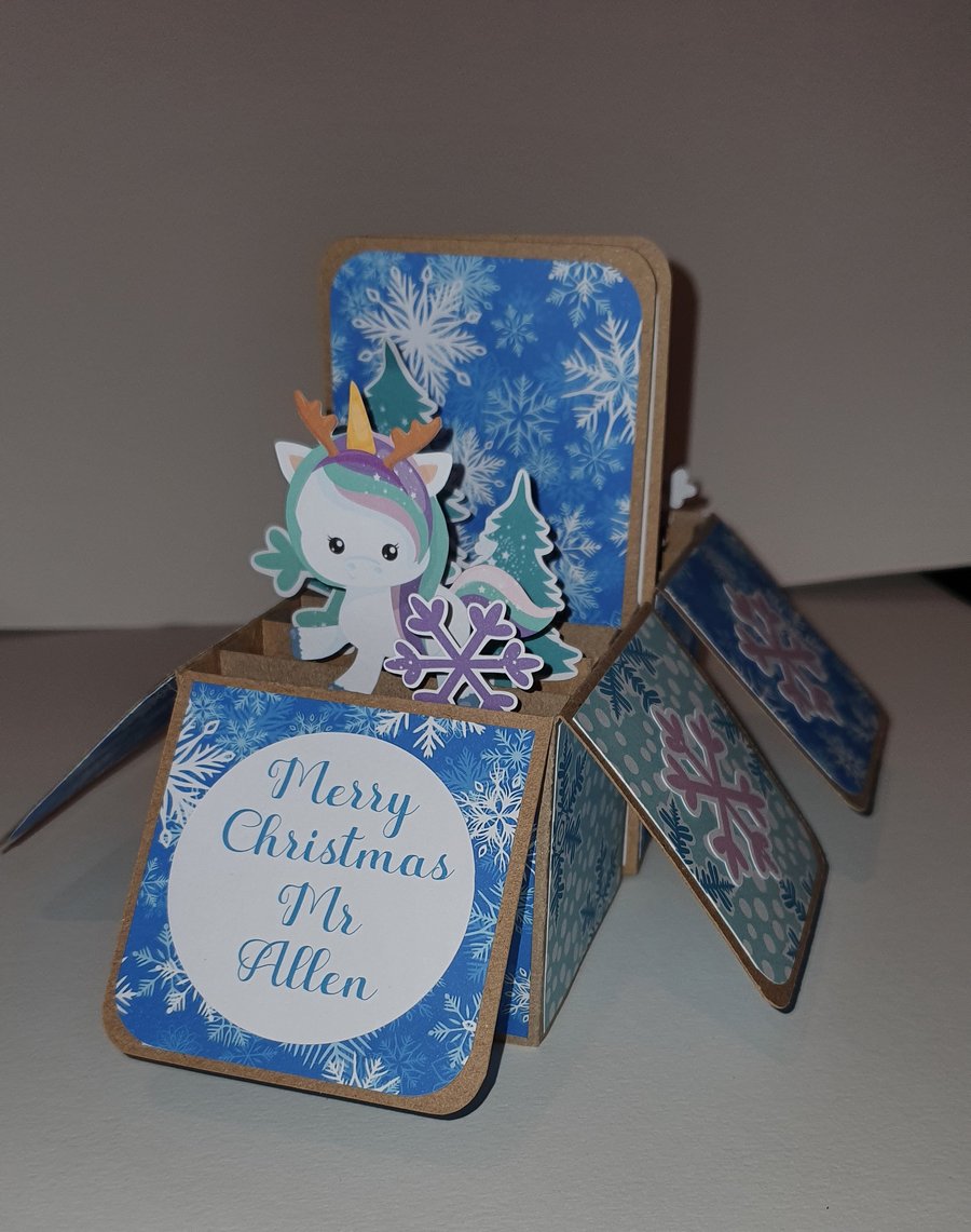 Christmas Unicorn & Snowflakes Box Card