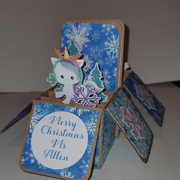 Christmas Unicorn & Snowflakes Box Card