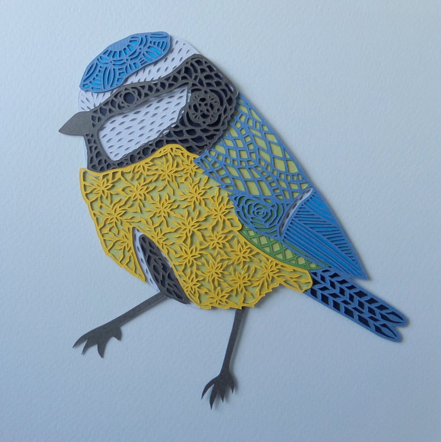 Papercut Blue Tit - Blue Tit Fine Art Print from an original papercut