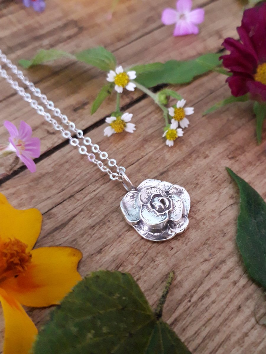 Summer Flower Rose Silver Necklace No 6