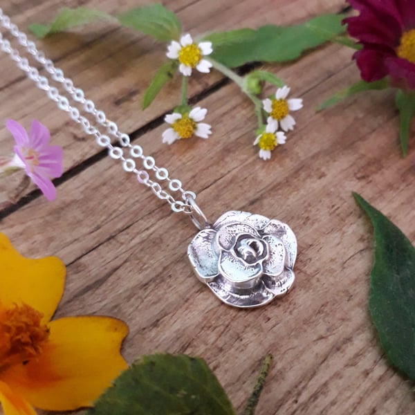 Summer Flower Rose Silver Necklace No 6