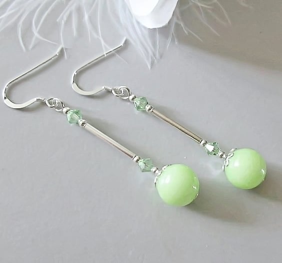 Bright Green Quartzite Earrings With Crystals & Sterling Silver - Under 20 GBP
