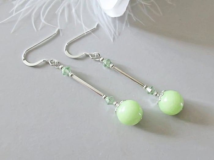 Bright Green Quartzite Earrings With Crystals & Sterling Silver - Under 20 GBP