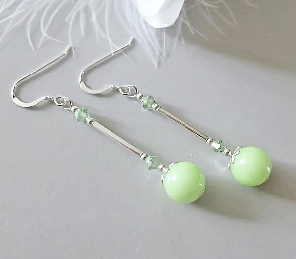 Bright Green Quartzite Earrings With Crystals & Sterling Silver - Under 15 GBP