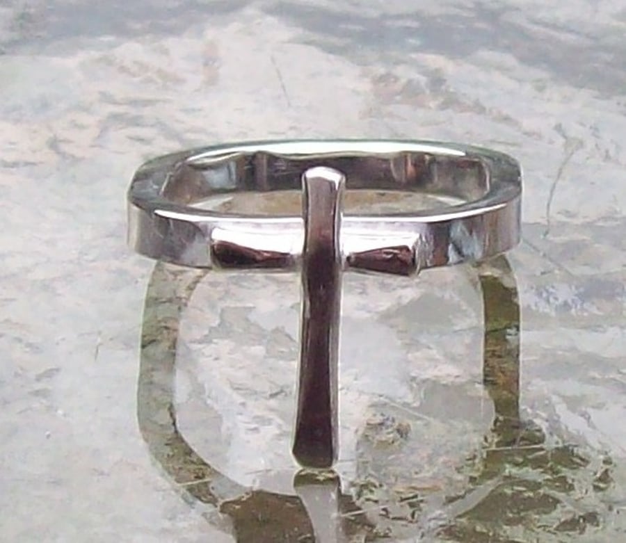 Cross Ring Sterling Silver size O , Gift for her , Statement Ring , Religious 