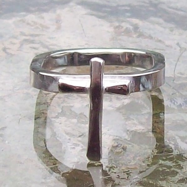 Cross Ring Sterling Silver size O , Gift for her , Statement Ring , Religious 