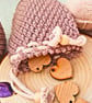 Crochet Drawstring Pouch - Favour Bag, Table Favour, Brown With Cream String - Image 4