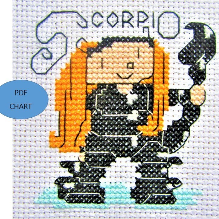 Scorpio zodiac star sign small cross stitch download chart