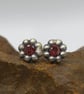 Recycled Sterling Silver Flower Stud Earrings, 4mm Garnet Gemstones, Handmade UK - Image 5