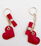 Handmade Red Leather Small Heart and Bow Keyring or Bag Charm - Image 1