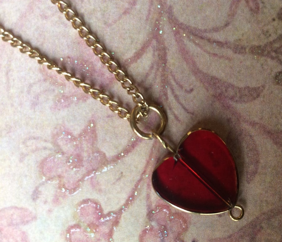 Red Glass Heart Necklace valentine , mother’s day