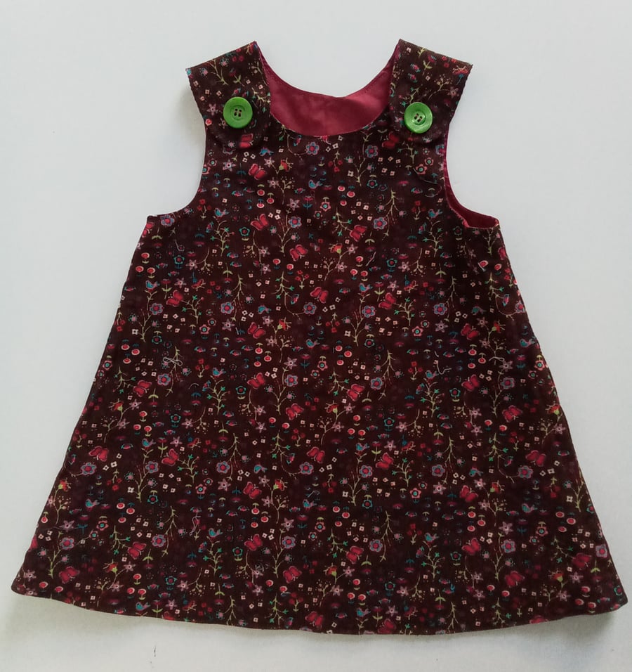 Dress, 18-24 months, Brown, Needlecord, A line dress, pinafore, floral